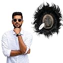 SkyHair GOLDEN HAIR Monofilament Men's PREMIUM Hair Patch,100% Virgin Human Hair Wig, Durable Toupee, Hair Replacement System Install with Hair Patch Glue, Clips or Tape (11x9, Natural Dark Brown)