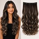 SkyHair 5 Clips Based LIGHTBLONDE with DARK BROWN HIGHLIGHTS Curly/Wavy PREMIUM Matte Finish Hair Extensions | Instant Volume and Length Clip In Volumizer for Women and Girls |