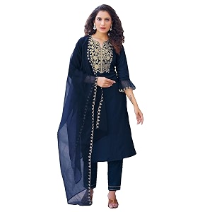 SKYLEE Silk Blend Embroidery Straight Kurta Set