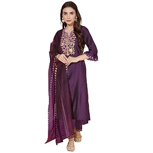 SKYLEE Silk Blend Embroidery Straight Kurta Set