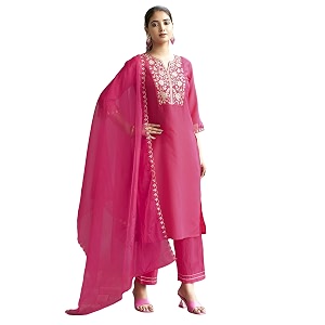 SKYLEE Silk Blend Embroidery Straight Kurta Set