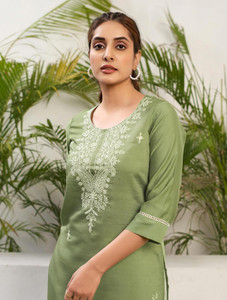 skylee women chikan embroidery embellished dyedombre self design straight kurta