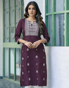 Skylee Chikan Embroidery, Embellished, Dyed/Ombre, Self Design Cotton Blend Straight Kurta for Women (Purple, White)