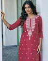 Skylee Chikan Embroidery, Embellished, Dyed/Ombre, Self Design Cotton Blend Straight Kurta for Women (Pink, White)