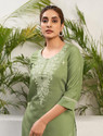 Skylee Women Chikan Embroidery, Embellished, Dyed/Ombre, Self Design Straight Kurta