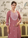 Skylee Chikan Embroidery, Dyed/Ombre, Embellished, Self Design Cotton Blend Straight Kurta for Women (Pink)
