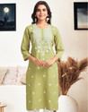Skylee Women Chikan Embroidery, Embellished, Dyed/Ombre, Self Design Straight Kurta