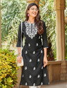 Skylee Chikan Embroidery, Embellished, Dyed/Ombre, Self Design Cotton Blend Straight Kurta for Women (Black)