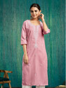 Skylee Women Chikan Embroidery, Embellished, Dyed/Ombre, Self Design Straight Kurta