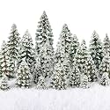 Skylety 35 Pcs Miniature Model Trees,Dark Green,Snowy Cedar