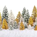 Skylety 35 Pcs Miniature Model Trees,Dark Green, Gold, White,Snowy Cedar
