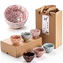 Skyley 6 Pcs Ceramic Korean Soju Shot Sets, 80ml, Sakura Pattern