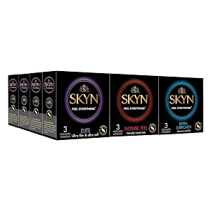 skyn multi pack non latex condoms for men elite -12 count intensefeel - 12 count extralube- 12 count - pack of 36 count  feel everything  latex free