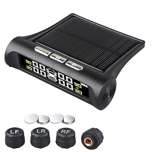 skypearll car tire pressure monitor systems with clock solar power and usb charge 4 external sensors psi and temperature safety alarm display tpms for cars