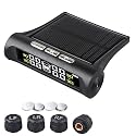 Skypearll Car Tire Pressure Monitor Systems with Clock, Solar Power and USB Charge, 4 External Sensors PSI and Temperature Safety Alarm Display, TPMS for Cars
