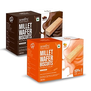 skyroots millet wafer biscuit - orange amp chocolate combo pack  healthy amp crunchy snack  naturally gluten-free  high protein  made with jowar amp bajra millets  no maida no preservatives  420g