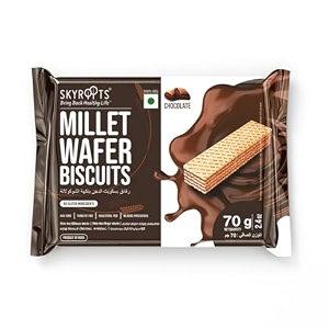 skyroots millet wafer biscuit crispy and crunchy anytime munching chocoloate single