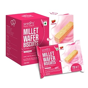 skyroots millet wafer biscuit - strawberry  healthy amp crunchy snack  naturally gluten-free  high protein  made with jowar amp bajra millets  no maida no preservatives  420g