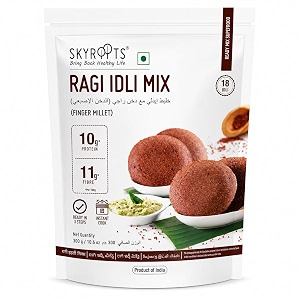 skyroots ragi idli mix 300g  finger millet idli premix  instant millet breakfast mix  high protein amp fibre  high calcium  no gluten ingredients added  no white rice  ready to cook