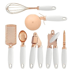 skytone 7 pices kitchen gadget set copper coated stainless steel utensils with soft touch blue handles kitchen tools white 7