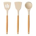 SKYTONE Silicone Kitchen Spatula and Utensils Spoon Set 12-Piece Silicone Kitchen Cooking Utensils Set, Non-Stick Utensils Set Heat Resistant Easy Clean, BPA Free (Cream -3 Pcs Spatula)