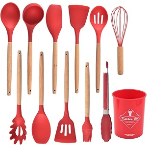 skytone silicone kitchen spatula and utensils spoon set 12-piece silicone kitchen cooking utensils set non-stick utensils set heat resistant easy clean bpa free red