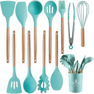 skytone silicone kitchen spatula and utensils spoon set 12-piece silicone kitchen cooking utensils set non-stick utensils set heat resistant easy clean bpa free tools cyan 12