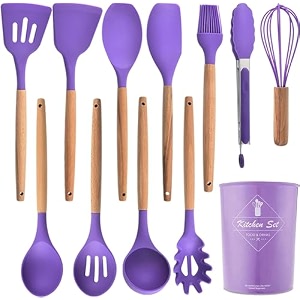 skytone silicone kitchen spatula and utensils spoon set 12-piece silicone kitchen cooking utensils set non-stick utensils set heat resistant easy clean bpa free tools purple 7