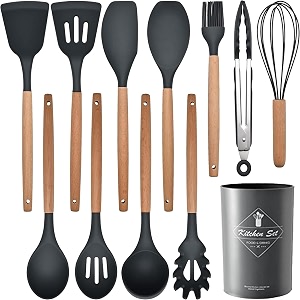skytone silicone kitchen spatula and utensils spoon set 12-piece silicone kitchen cooking utensils set non-stick utensils set heat resistant easy clean bpa free tools grey 12