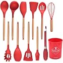 SKYTONE Silicone Kitchen Spatula and Utensils Spoon Set 12-Piece Silicone Kitchen Cooking Utensils Set, Non-Stick Utensils Set Heat Resistant Easy Clean, BPA Free (Red)