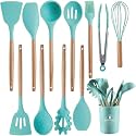 SKYTONE Silicone Kitchen Spatula and Utensils Spoon Set 12-Piece Silicone Kitchen Cooking Utensils Set, Non-Stick Utensils Set Heat Resistant Easy Clean, BPA Free Tools (Cyan, 12)