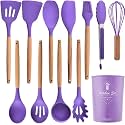 SKYTONE Silicone Kitchen Spatula and Utensils Spoon Set 12-Piece Silicone Kitchen Cooking Utensils Set, Non-Stick Utensils Set Heat Resistant Easy Clean, BPA Free Tools (Purple, 7)
