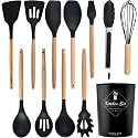 SKYTONE Silicone Kitchen Spatula and Utensils Spoon Set 12-Piece Silicone Kitchen Cooking Utensils Set, Non-Stick Utensils Set Heat Resistant Easy Clean, BPA Free (Black-2)