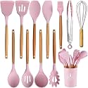 SKYTONE Silicone Kitchen Spatula and Utensils Spoon Set 12-Piece Silicone Kitchen Cooking Utensils Set, Non-Stick Utensils Set Heat Resistant Easy Clean, BPA Free Tools (Pink, 12)