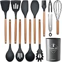 SKYTONE Silicone Kitchen Spatula and Utensils Spoon Set 12-Piece Silicone Kitchen Cooking Utensils Set, Non-Stick Utensils Set Heat Resistant Easy Clean, BPA Free Tools (Grey, 12)