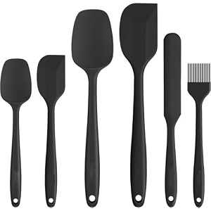 skytone silicone spatula set of 6 large heat resistant spatula for cooking baking and mixing non-stick cookware for kitchen bpa free seamless design deluxe black