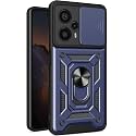SkyTree Xiaomi Poco F5 5G, Robotic Sliding Camera Window Shock Proof Thunder Case, Dual Layer Hybrid Shockproof Back Cover Case with Kickstand for Xiaomi Poco F5 5G - Blue
