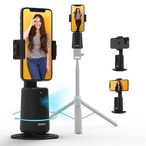 skyvik signi smart ai auto face tracking stand with mobile holderauto 360 phone rotationfor video reels vloggingstart amp stop gesture controltracker for smartphones-tripod not included