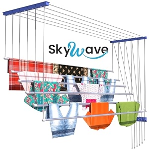 skywave luxury premium rust proof stainless steel ceiling clothes dryer hanger with uv protected nylon ropes individual dropdown clothes drying rack for balcony pvc 6 pipes 8 feet