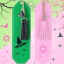 Skyygemm 2 Pcs Christmas Leather Witch Bookmark Pink Green Witch Print