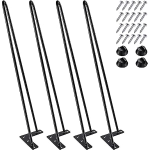 powder coated heavy duty hairpin furniture legs metal home diy projects for nightstand coffee table desk etc with rubber floor protectors black 22 inch