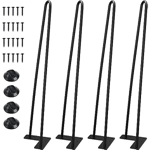 powder coated heavy duty hairpin furniture legs metal home diy projects for nightstand coffee table desk etc with rubber floor protectors black 20 inch