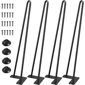 powder coated heavy duty hairpin furniture legs metal home diy projects for nightstand coffee table desk etc with rubber floor protectors black 18 inch
