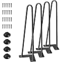 Powder Coated Heavy Duty Hairpin Furniture Legs, Metal Home DIY Projects for Nightstand, Coffee Table, Desk, etc with Rubber Floor Protectors Black (16 inch)