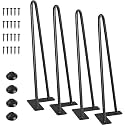 Powder Coated Heavy Duty Hairpin Furniture Legs, Metal Home DIY Projects for Nightstand, Coffee Table, Desk, etc with Rubber Floor Protectors Black (14 inch)