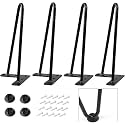 Powder Coated Heavy Duty Hairpin Furniture Legs, Metal Home DIY Projects for Nightstand, Coffee Table, Desk, etc with Rubber Floor Protectors Black (10 inch)