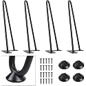 Powder Coated Heavy Duty Hairpin Furniture Legs, Metal Home DIY Projects for Nightstand, Coffee Table, Desk, etc with Rubber Floor Protectors Black (12 inch)