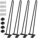 Powder Coated Heavy Duty Hairpin Furniture Legs, Metal Home DIY Projects for Nightstand, Coffee Table, Desk, etc with Rubber Floor Protectors Black (18 inch)