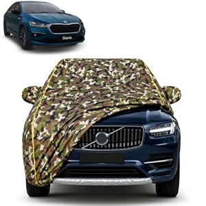 slavia 100 waterproof car cover  dustproof sun protection cover  soft cotton lining  triple stitched  mirror pocket  antenna pocket  all weather body cover army