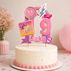 slay girl birthday cake topper  personalized name amp age  cool girl smiley vibes pastel theme  handmade cake decoration